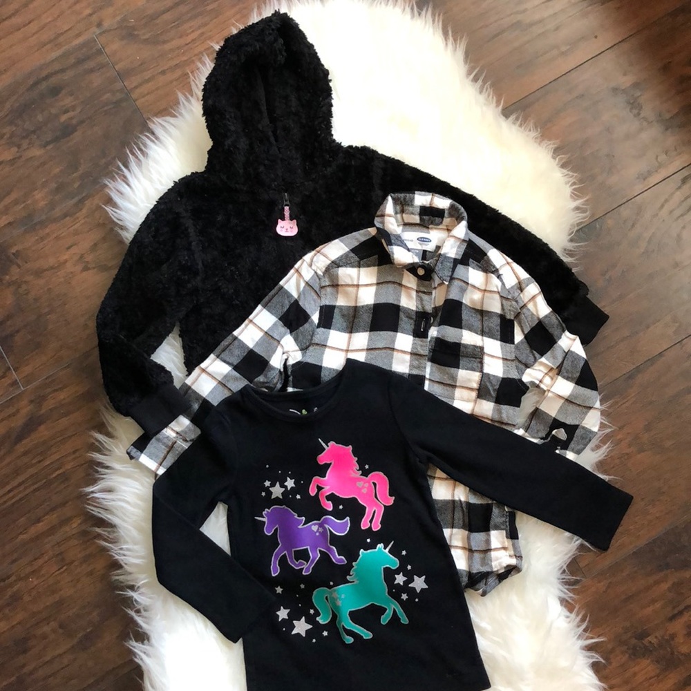 Unicorn Thermal, Faux Fur Hoodie, & Plaid Flannel